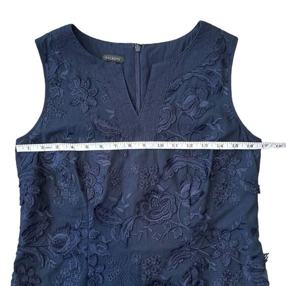 Talbots Embroidered Clipped Floral Shift Dress Navy Size 4 - Picture 9 of 14